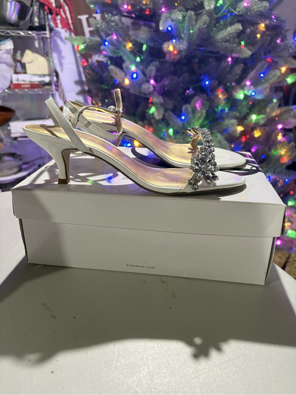 Nine West Women's White Crystal-Strap Dress kitten heels - Picture 4 of 5